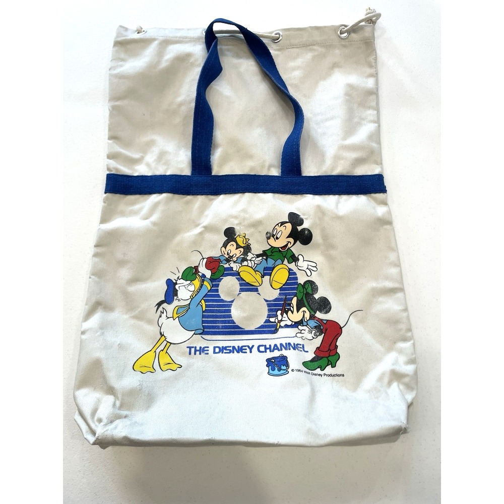 Vintage 1994 Disney‎ Channel Bucket Draw String Beach Bag Mickey Mouse Travel